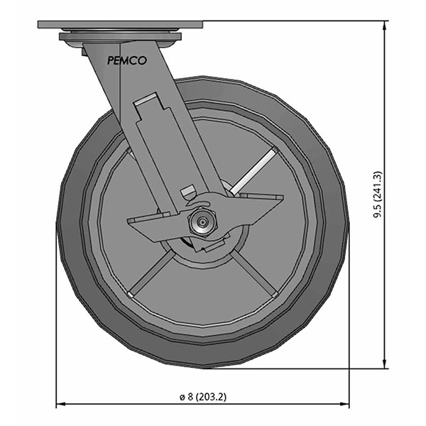 Side view drawing of caster with dimensions
